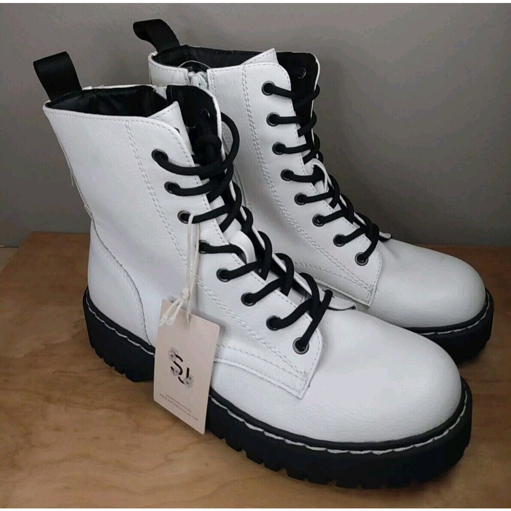 Sincerely Jules Women‎ White Textured Harley Lace Up Combat Boots Size 8M